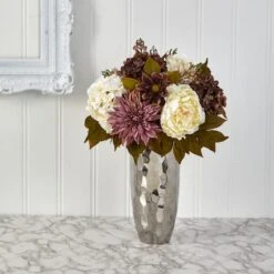 22" Peonies, Hydrangeas & Dahlias In Silver Vase -Michaels Shop D262022S 3