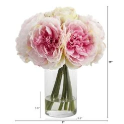 11" Pink Peony Bouquet In Glass Vase -Michaels Shop D262035S 2