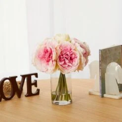 11" Pink Peony Bouquet In Glass Vase -Michaels Shop D262035S 3