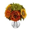 12" Peony, Dahlia & Sunflower Arrangement In Glass Vase 2 12" Peony, Dahlia & Sunflower Arrangement In Glass Vase -Michaels Shop D262045S 1
