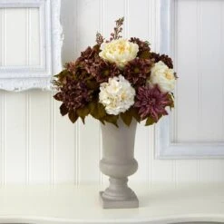 27" Peony, Hydrangea & Dahlia Arrangement In Sand Colored Urn -Michaels Shop D262049S 3