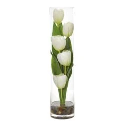 18" Tulip Arrangement In Cylinder Glass Vase