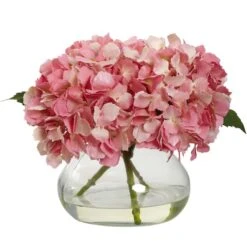 8.5" Pink Blooming Hydrangea In Glass Vase -Michaels Shop D262061S 1 1