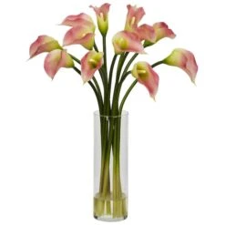 20" Pink Mini Calla Lily In Glass Cylinder Vase -Michaels Shop D262088S 1 1