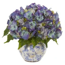 14'' Blue Hydrangea Arrangement In Floral Vase