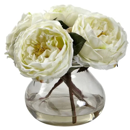 8" White Fancy Rose In Glass Vase 3 8" White Fancy Rose In Glass Vase