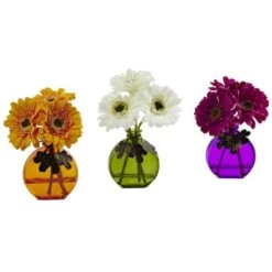 9" Gerbera Daisy Arrangement In Colored Vase, 3ct. -Michaels Shop D262104S 1 1