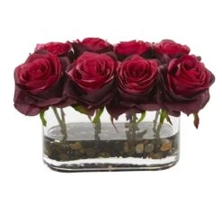 5.5" Burgundy Blooming Roses Arrangement In Glass Vase 5 5.5" Burgundy Blooming Roses Arrangement In Glass Vase -Michaels Shop D262105S 1 1