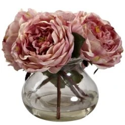 8" Pink Fancy Rose In Glass Vase -Michaels Shop D262108S 1 1