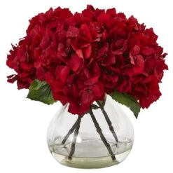 8.5" Red Hydrangea Arrangement In Glass Vase -Michaels Shop D262121S 11 1