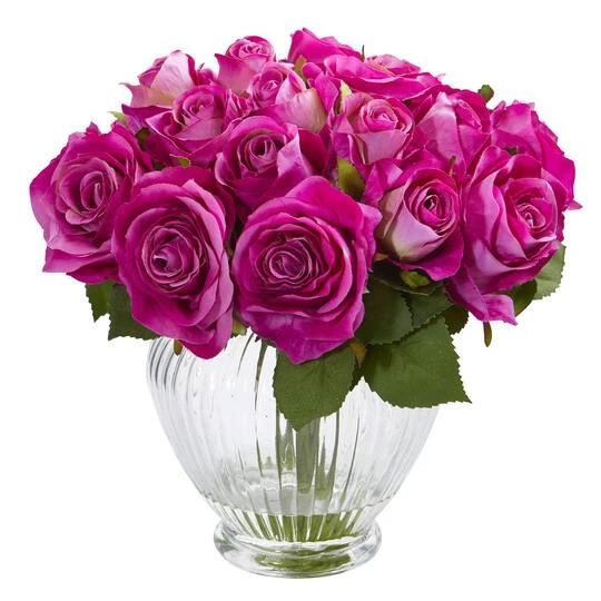 9" Purple Rose Arrangement In Glass Vase 4 9" Purple Rose Arrangement In Glass Vase - Image 2