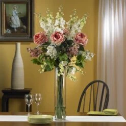 3ft. Rose, Delphinium And Lilac Arrangement In Glass Vase -Michaels Shop D262136S 2