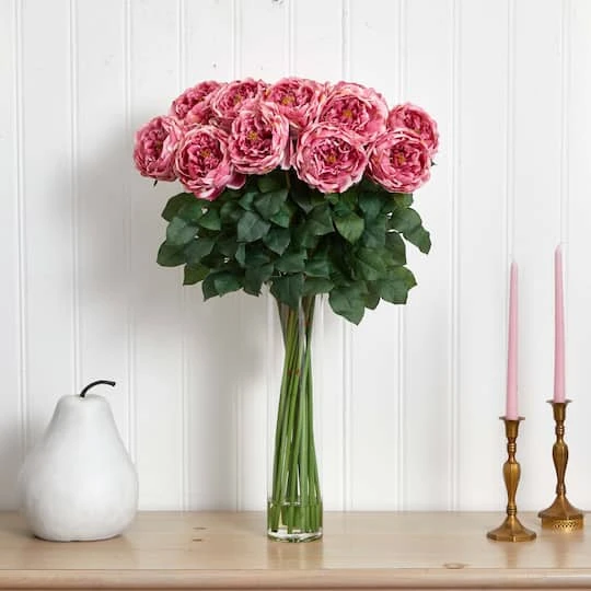 2.5ft. Pink Fancy Rose In Glass Cylinder Vase 6 2.5ft. Pink Fancy Rose In Glass Cylinder Vase - Image 4