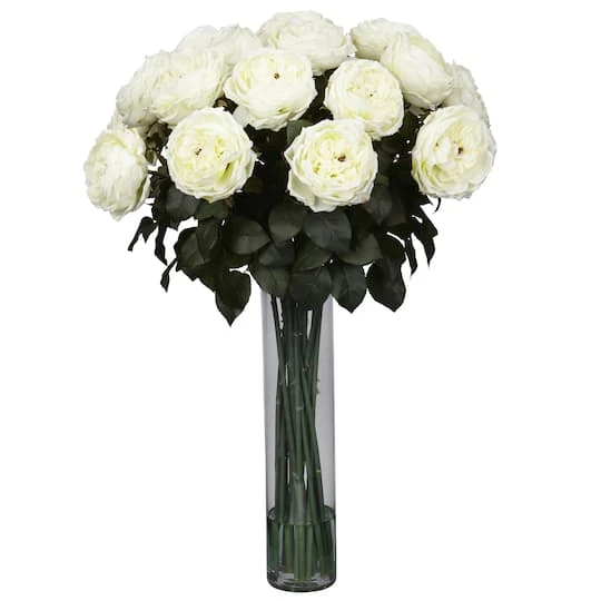 2.5ft. White Fancy Rose In Glass Cylinder Vase 4 2.5ft. White Fancy Rose In Glass Cylinder Vase - Image 2