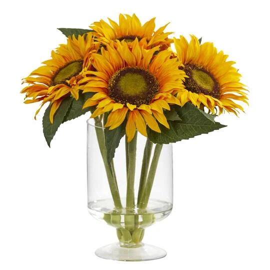 12'' Yellow Sunflower Arrangement In Glass Vase 4 12'' Yellow Sunflower Arrangement In Glass Vase - Image 2