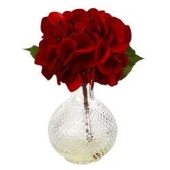 12" Red Hydrangea Arrangement With Glass Vase, 3ct. -Michaels Shop D262176S 2