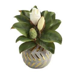 12in. Magnolia In Planter With Gold Trim