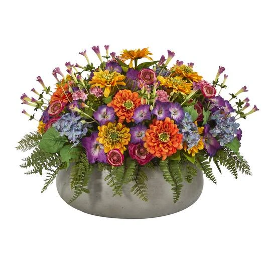 16" Mixed Floral Plant In Gray Garden Planter 4 16" Mixed Floral Plant In Gray Garden Planter - Image 2