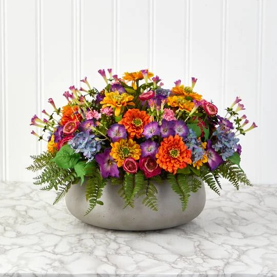 16" Mixed Floral Plant In Gray Garden Planter 6 16" Mixed Floral Plant In Gray Garden Planter - Image 4