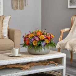 16" Mixed Floral Plant In Gray Garden Planter 12 16" Mixed Floral Plant In Gray Garden Planter -Michaels Shop D262332S 14