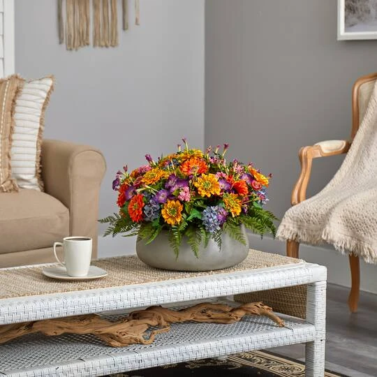 16" Mixed Floral Plant In Gray Garden Planter 7 16" Mixed Floral Plant In Gray Garden Planter - Image 5