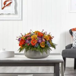 16" Mixed Floral Plant In Gray Garden Planter 13 16" Mixed Floral Plant In Gray Garden Planter -Michaels Shop D262332S 15