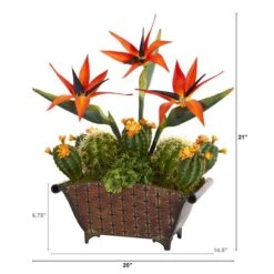 21" Bird Of Paradise & Cactus Plant In Metal Planter -Michaels Shop D262359S 2