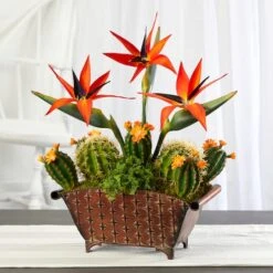 21" Bird Of Paradise & Cactus Plant In Metal Planter -Michaels Shop D262359S 3