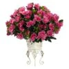 19" Pink Azalea With White Metal Planter