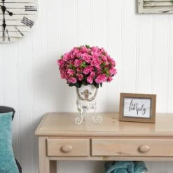 19" Pink Azalea With White Metal Planter -Michaels Shop D262482S 4