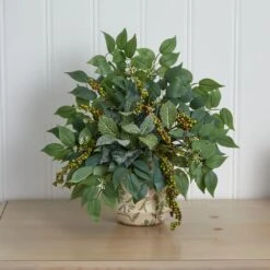 13" Mixed Ficus, Fittonia & Berry In Floral Vase -Michaels Shop D262483S 13