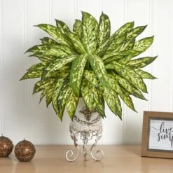 24" Aglaonema With White Metal Planter -Michaels Shop D262541S 12