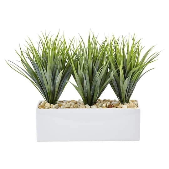 12" Vanilla Grass In White Rectangular Planter 3 12" Vanilla Grass In White Rectangular Planter