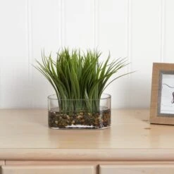 9'' Vanilla Grass Plant In Clear Oval Vase -Michaels Shop D262634S 13