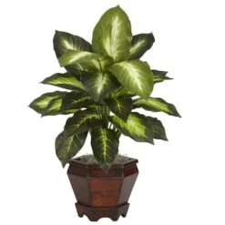 20.5" Golden Dieffenbachia In Wood Vase, 2ct. -Michaels Shop D262641S 2