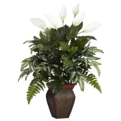 2.5ft. Mixed Greens & Peace Lily In Decorative Vase