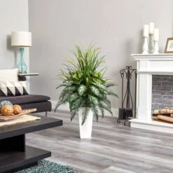 4ft. Mixed River Fern & Dogtail In White Tower Planter -Michaels Shop D262837S 15