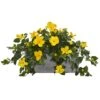 18" Yellow Hibiscus Plant In Stone Planter