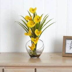 15.5" Yellow Calla Lily And Grass Arrangement In Vase -Michaels Shop D292539S 12