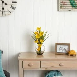 15.5" Yellow Calla Lily And Grass Arrangement In Vase -Michaels Shop D292539S 13