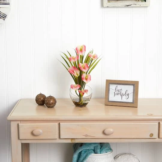 15.5" Pink Calla Lily And Grass Arrangement In Vase 6 15.5" Pink Calla Lily And Grass Arrangement In Vase - Image 4