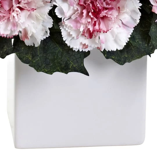11" Pink And White Carnation Arrangement In Vase 6 11" Pink And White Carnation Arrangement In Vase - Image 4