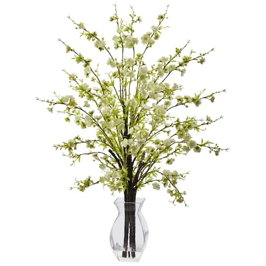 2ft. White Cherry Blossom In Glass Vase 3 2ft. White Cherry Blossom In Glass Vase