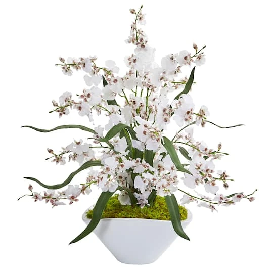 21" White Dancing Lady Arrangement In White Vase 3 21" White Dancing Lady Arrangement In White Vase