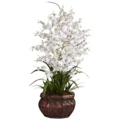 2.5ft. White Dancing Lady Orchid Arrangement With Bamboo Vase
