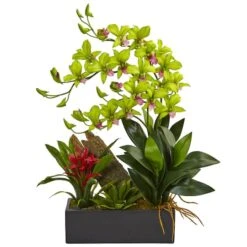23.5" Green Pigeon Orchid & Bromeliad Arrangement In Black Rectangle Planter -Michaels Shop D292615S 11 1
