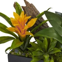 23.5" Purple Pigeon Orchid & Bromeliad Arrangement In Black Rectangle Planter -Michaels Shop D292618S 12