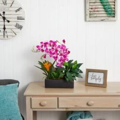 23.5" Purple Pigeon Orchid & Bromeliad Arrangement In Black Rectangle Planter -Michaels Shop D292618S 15