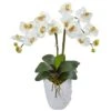 23" White Double Stem Orchid Arrangement In White Textured Vase -Michaels Shop D292625S 11
