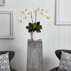 23" White Double Stem Orchid Arrangement In White Textured Vase -Michaels Shop D292625S 12